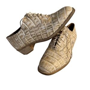 Fial'e Collection Italy Croc Embossed Leather Oxford Shoes Men's Sz 8 M Tan Vtg